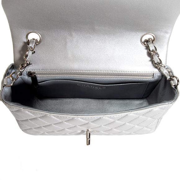 Chanel Silver Quilted Lambskin New Mini Classic Flap Bag - Picture 7 of 10
